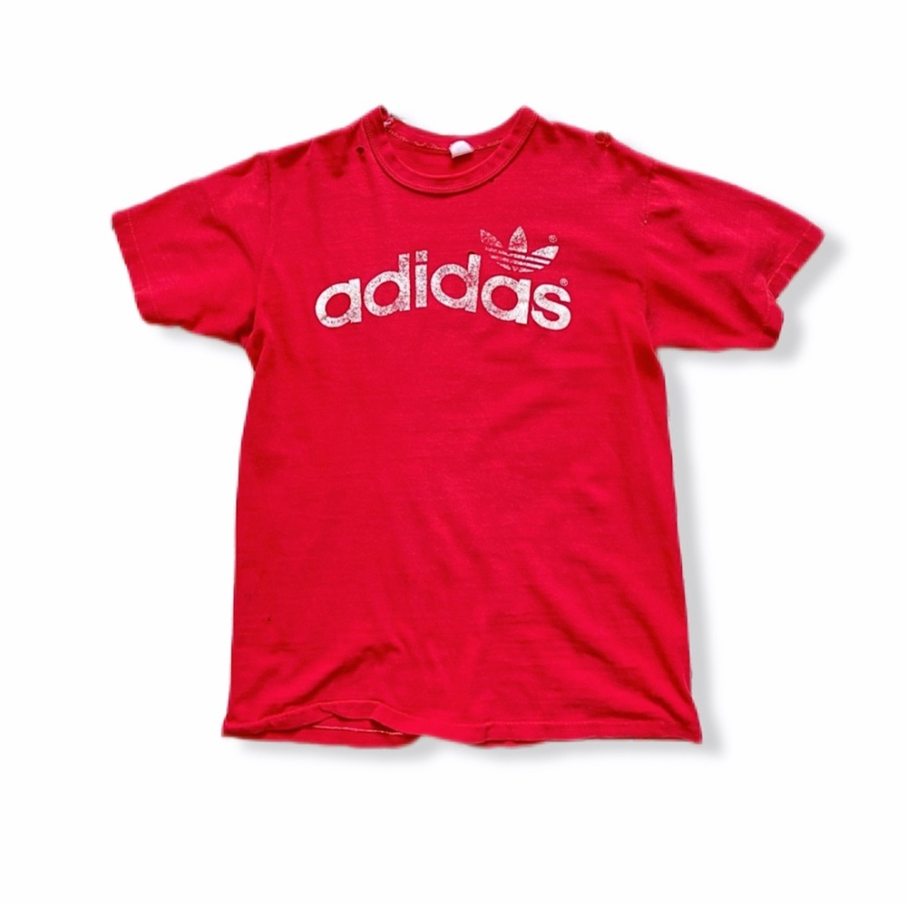 Amazing Vintage Red Adidas Short Sleeve T-Shirt with Logo